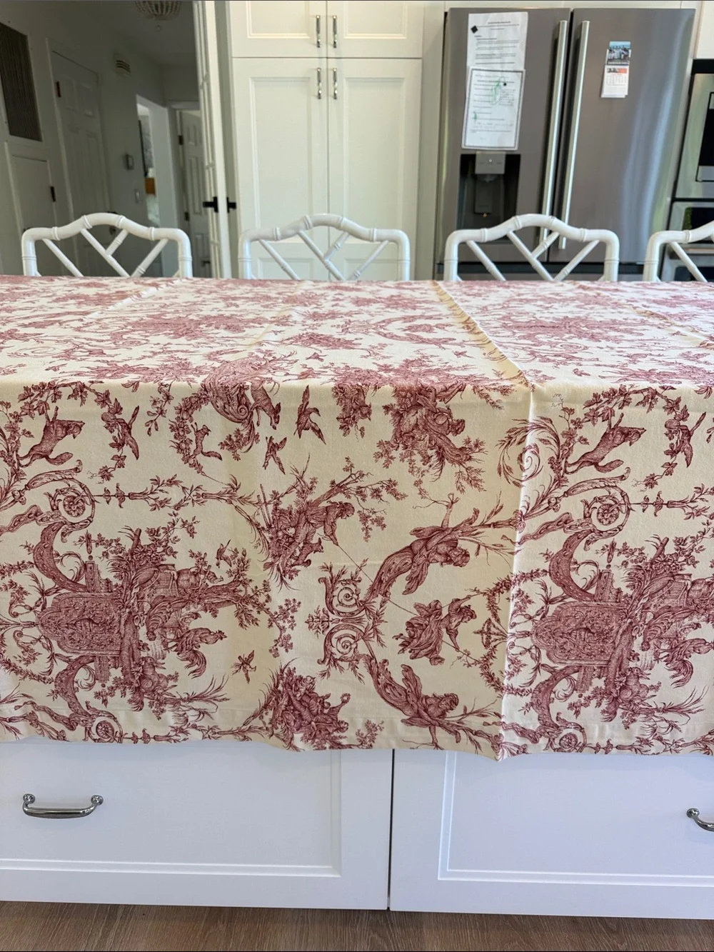 Williams Sonoma Italian Cotton Red Toile Tablecloth Made in Italy Approx 67 x 97